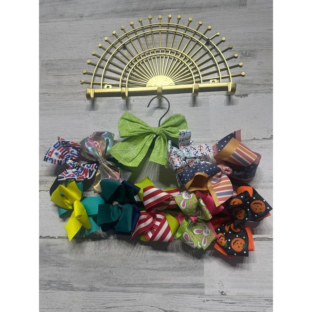 Hair Bow Bundle Girls‎ 10 Pieces Multicolor Holiday Seasonal Patterns EUC
